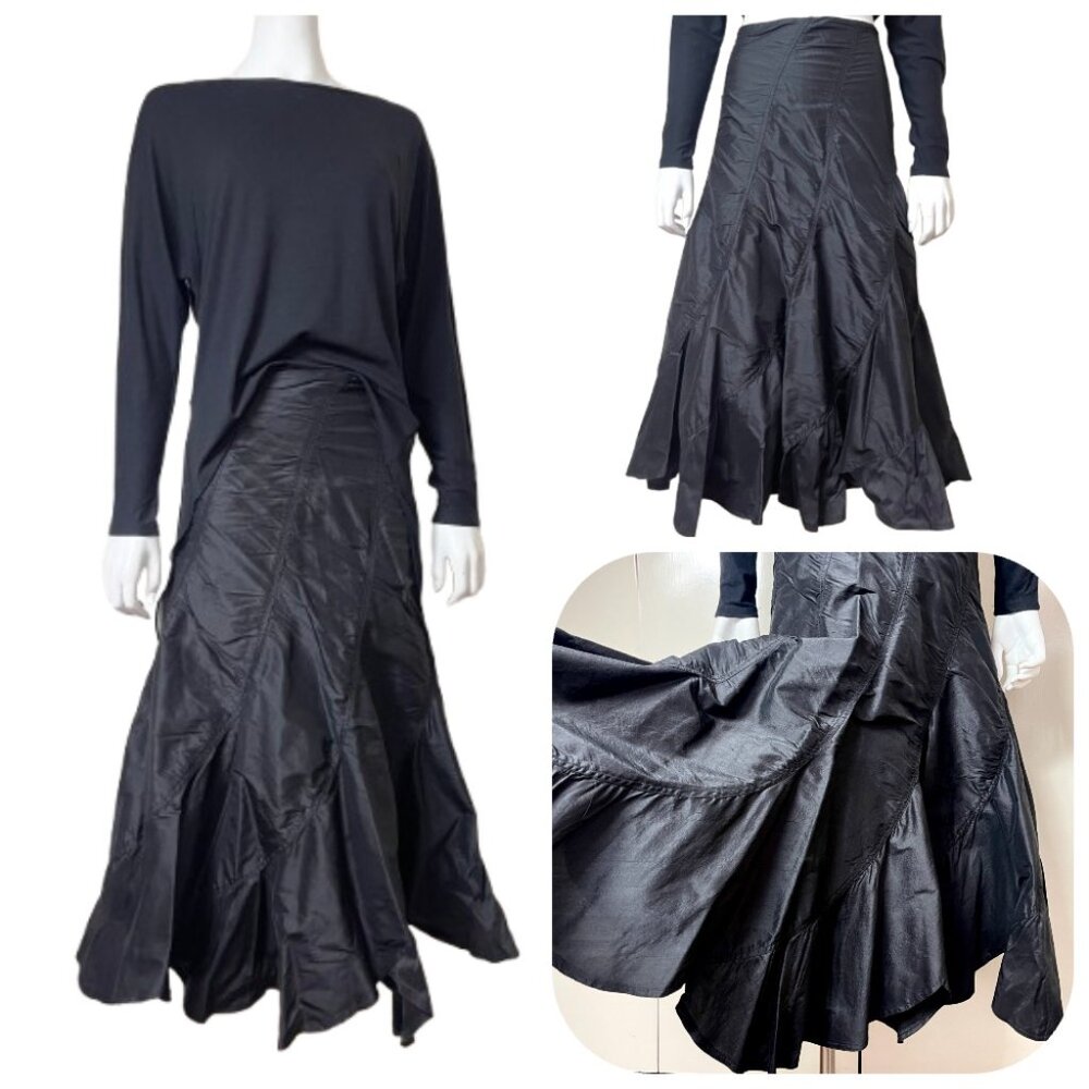 Areli Collection Bias cut Dupioni Silk Maxi Black Skirt 6 $350